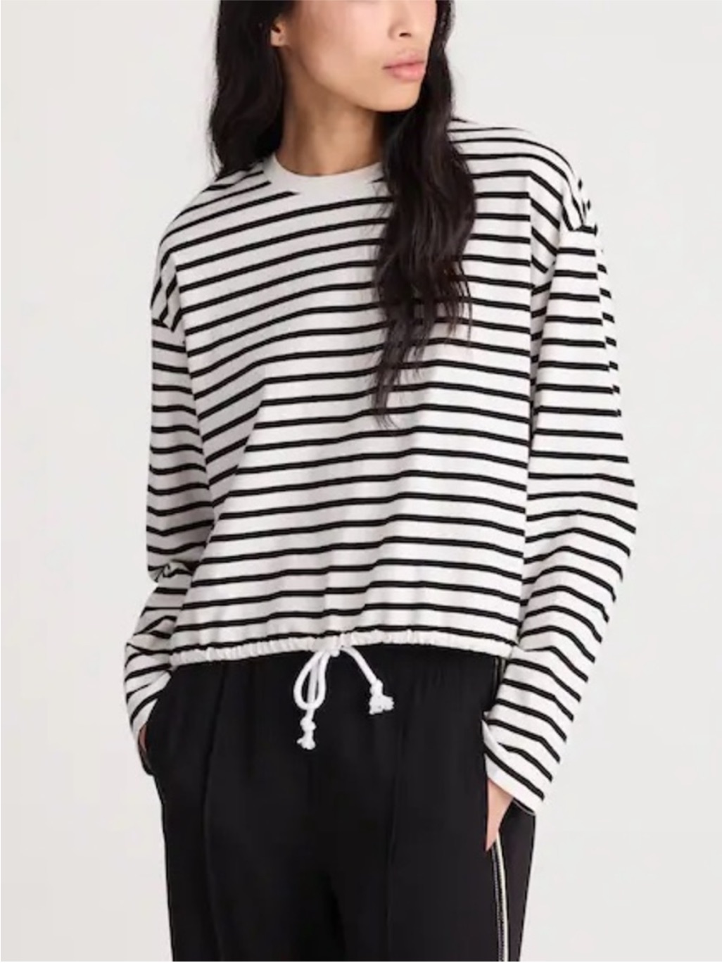 Madewell The Perfecf Tie-Waist Tee Allday Jersey Black White Striped Sweatshirt